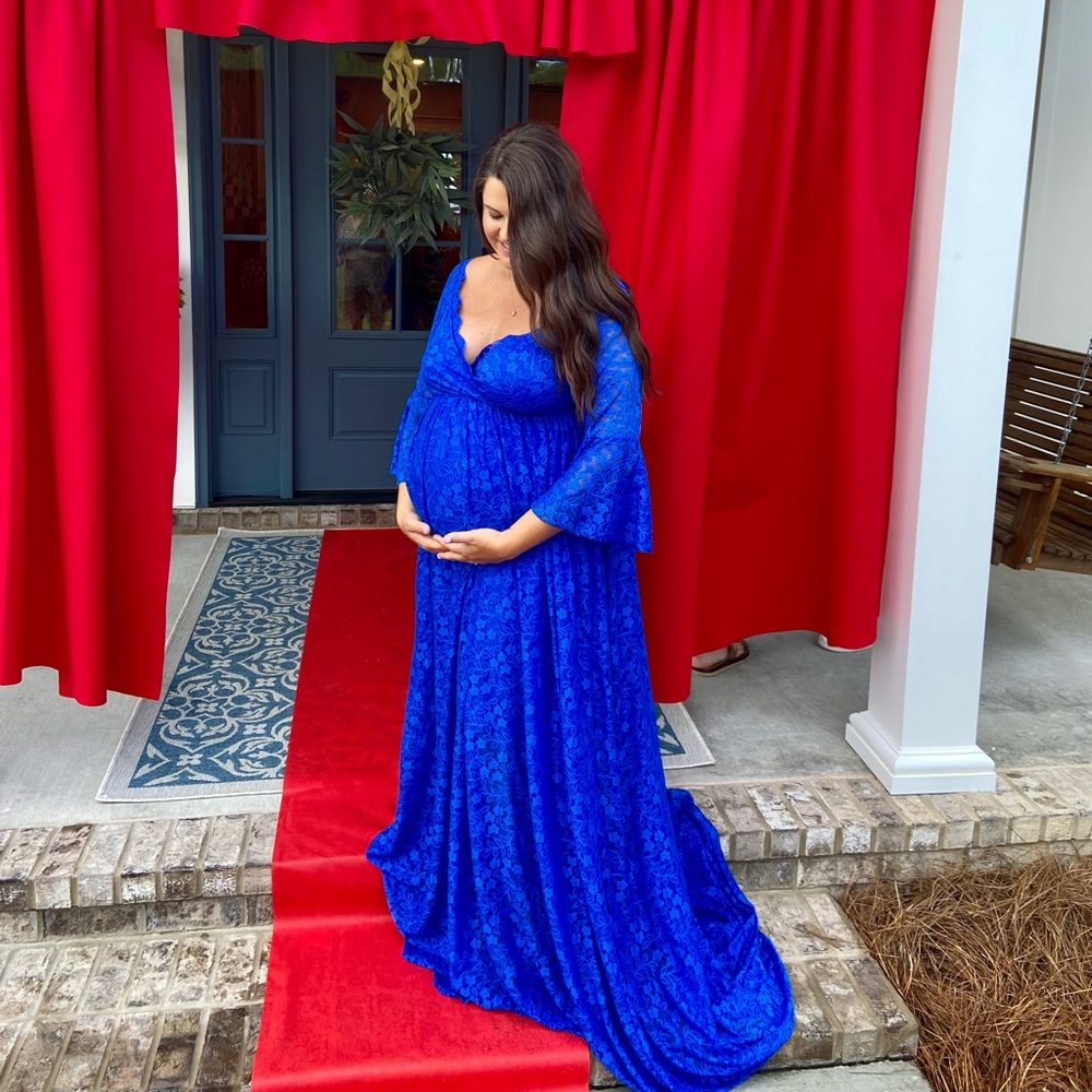 ZIUMUDY Lace Maternity Floral Off Shoulder Dress
